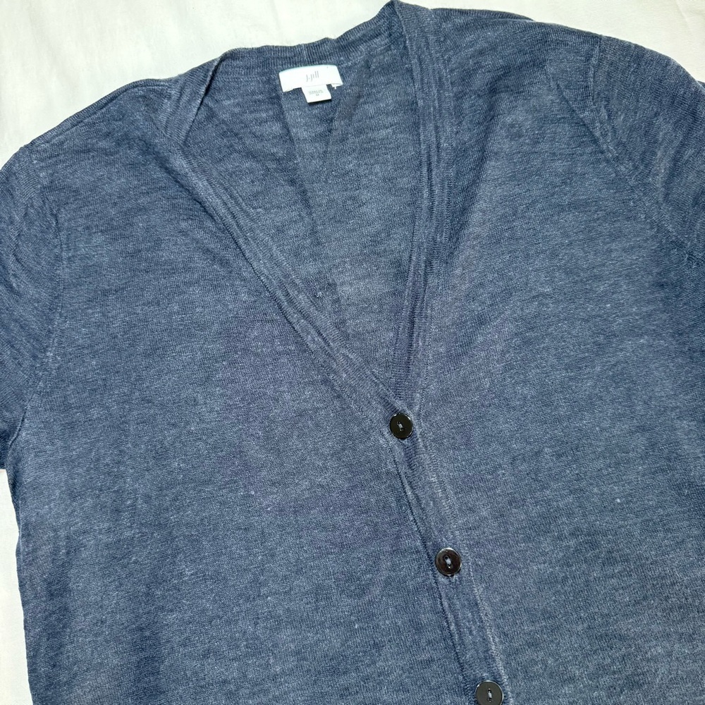J. Jill Linen Blend V Neck Relaxed Fit Blue Button Front Cardigan Sweater Medium
